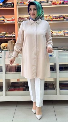 Gaze - Yakası ve Kolu Boncuk Detaylı Tunik Taş/4050