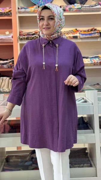Yakası Zincir Ve İnci Detaylı Tunik Mürdüm/10698