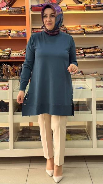 Yanları Düğme Detaylı Merserize Triko Tunik Nefti/1802