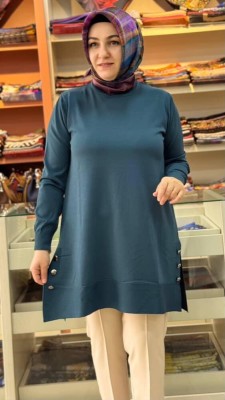 Yanları Düğme Detaylı Merserize Triko Tunik Nefti/1802 - Thumbnail