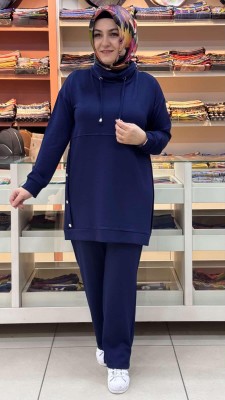 inza moda - Yanları Fermuar Detaylı Degaje Yaka Takım Lacivert/1293