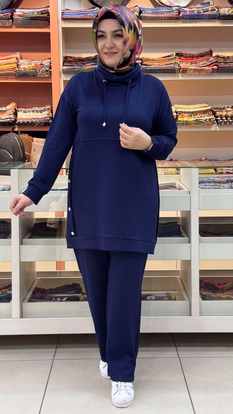 inza moda - Yanları Fermuar Detaylı Degaje Yaka Takım Lacivert/1293