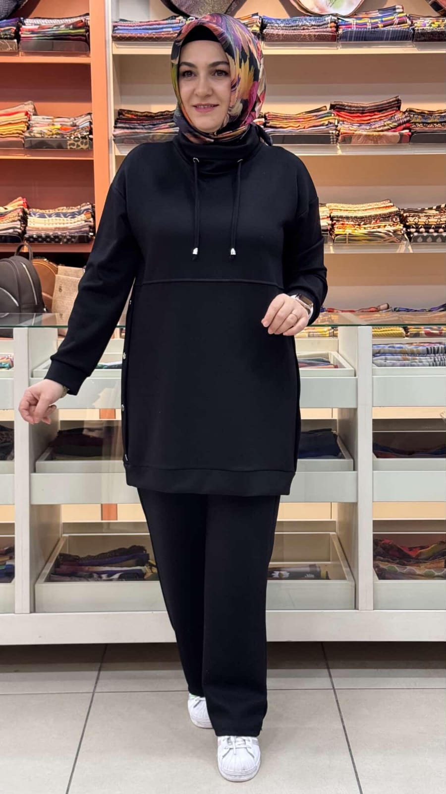 inza moda - Yanları Fermuar Detaylı Degaje Yaka Takım Siyah/1293