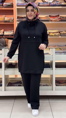 inza moda - Yanları Fermuar Detaylı Degaje Yaka Takım Siyah/1293