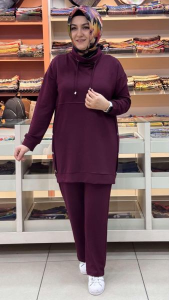 Yanları Fermuar Detaylı Degaje Yaka Takım Bordo/1293