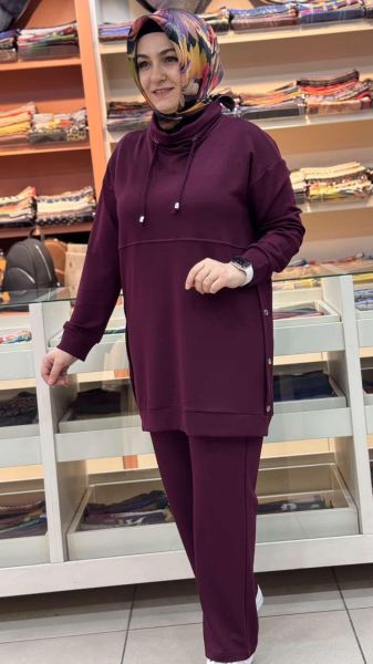 Yanları Fermuar Detaylı Degaje Yaka Takım Bordo/1293