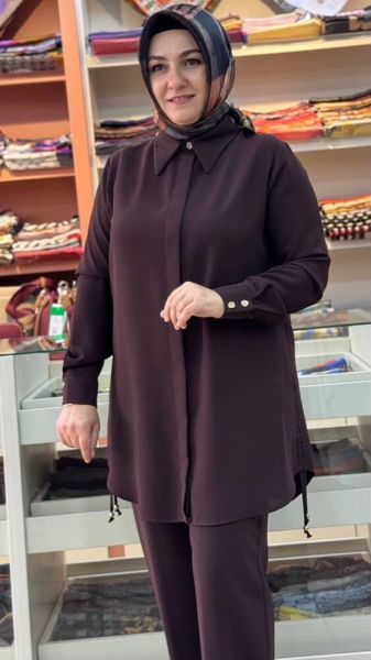 Yanları İp Detaylı Takım Acı Kahve/27133