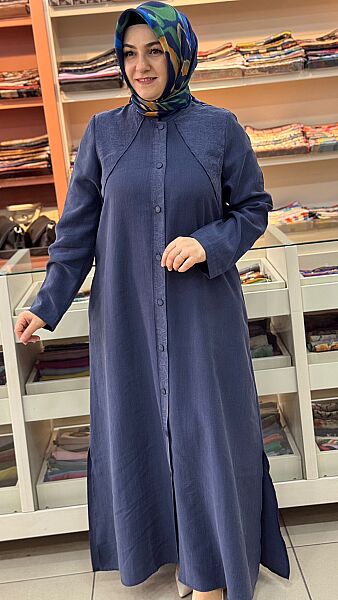 Yanları Yırtmaç Detaylı Uzun Kap Lacivert/261855