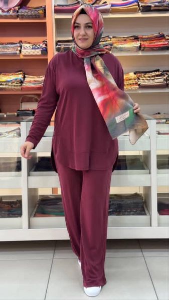 Yanları Yırtmaç Detaylı Oysho Takım Bordo/14344