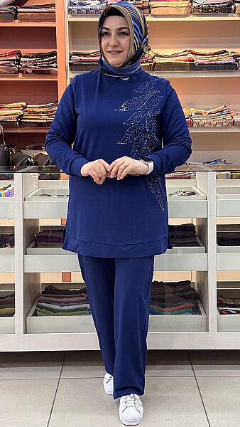 Yaprak Detaylı Pantolonlu Takım İndigo/5021 