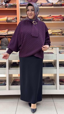 Yarasa Kol Bluz Mürdüm/71370 - Thumbnail