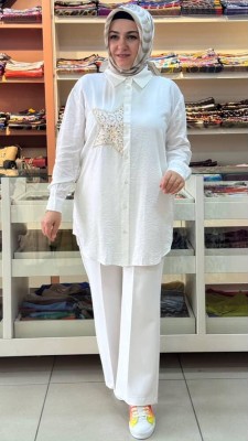 Puane - Yarım Yıldızlı Çilek Kumaş Tunik Ekru/10699
