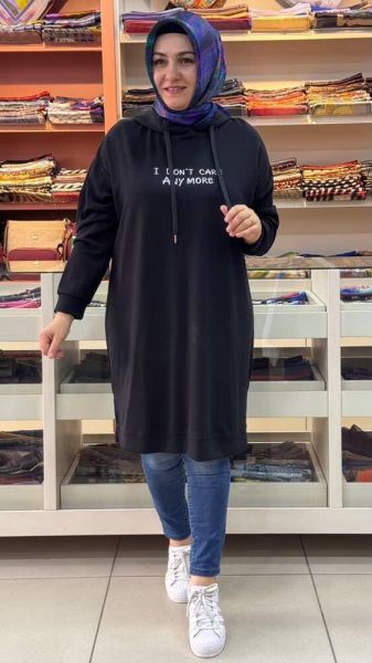 Yazılı Kapşonlu Tunik Siyah/251345