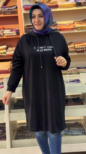Yazılı Kapşonlu Tunik Siyah/251345