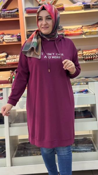 Yazılı Kapşonlu Tunik Bordo/251345