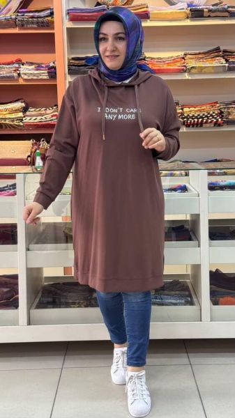 Yazılı Kapşonlu Tunik Kahve/251345