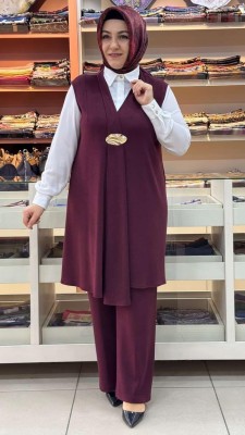 Esswap - Yeleği Broş Detaylı Takım Bordo/27174