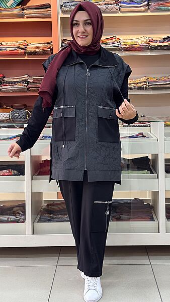 Yeleği Krinkıl Kumaş Üçlü Takım /1065