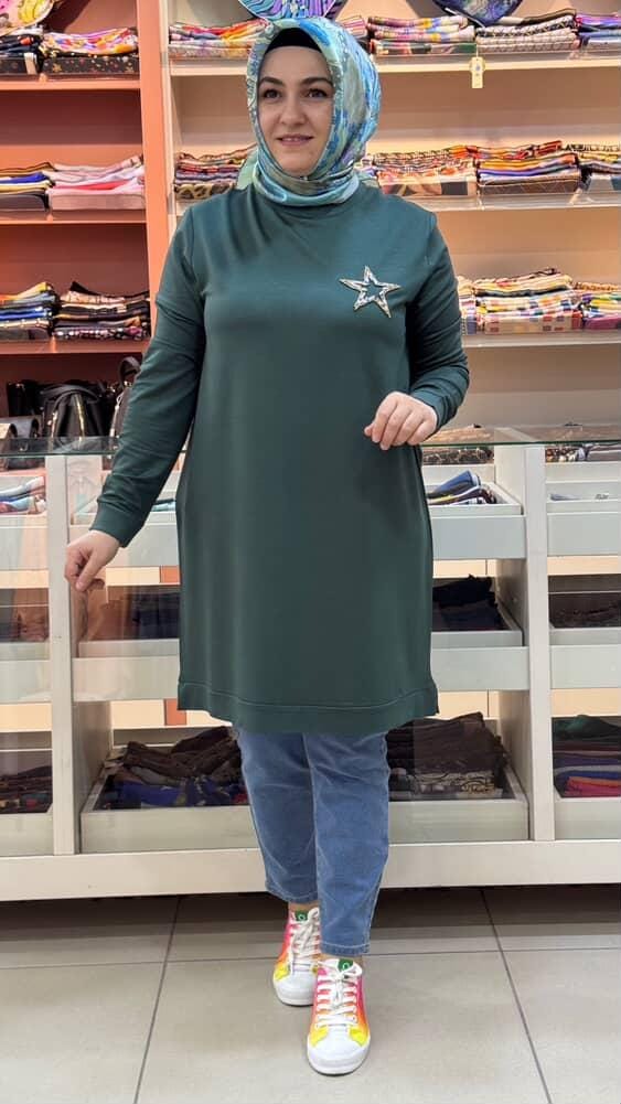 Kado - Yıldız Detaylı Tunik Zümrüt/9700