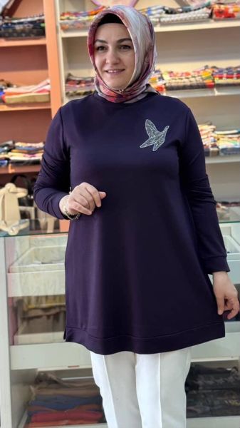 Yusufçuk Taşlı Tunik Mürdüm/9707