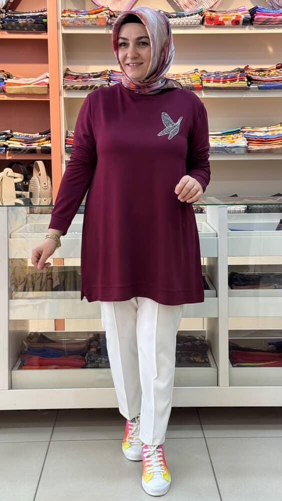 Kado - Yusufçuk Taşlı Tunik Bordo/9707