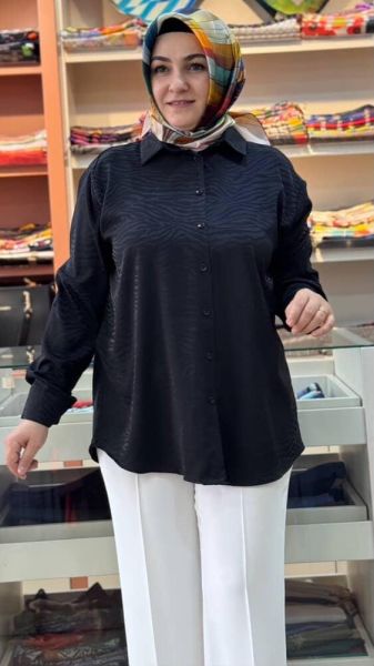 Zebra Desen Gömlek Tunik Siyah/7425