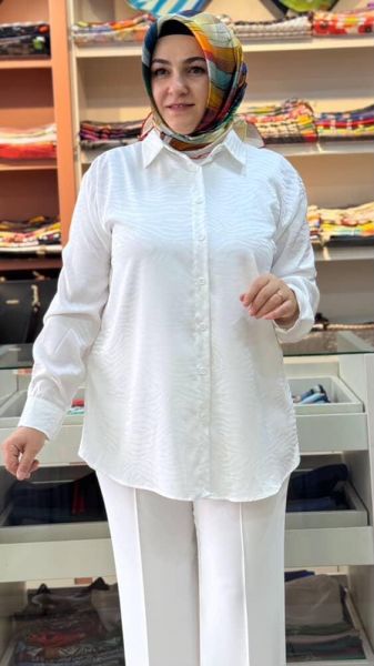 Zebra Desen Gömlek Tunik Ekru/7425