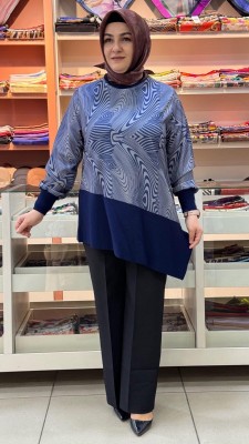 Zebra Desen Tunik İndigo/52321 - Thumbnail