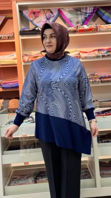 Zebra Desen Tunik İndigo/52321 - Thumbnail
