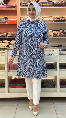 Livza - Zebra Desenli Kırçıllı Tunik Mavi/9082