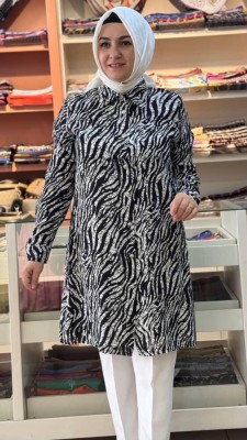 Zebra Desenli Kırçıllı Tunik Siyah/9082 - Thumbnail