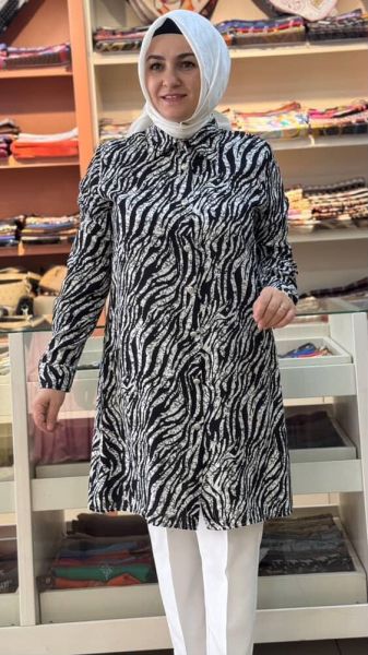 Zebra Desenli Kırçıllı Tunik Siyah/9082