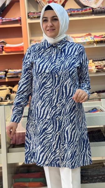 Zebra Desenli Kırçıllı Tunik Mavi/9082