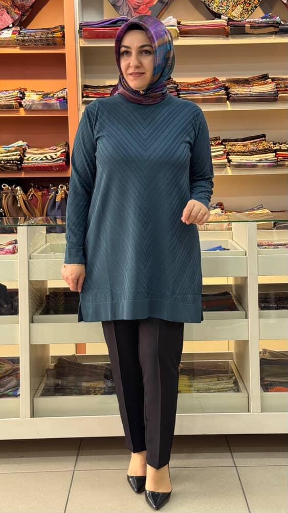  - Zikzak Desen Merserize Triko Tunik Nefti/1837