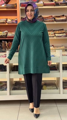Zikzak Desen Merserize Triko Tunik Zümrüt/1837 - Thumbnail