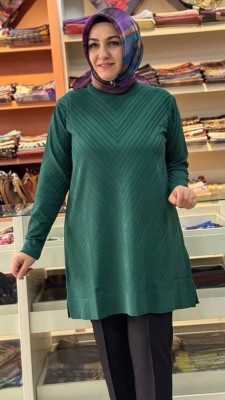 Zikzak Desen Merserize Triko Tunik Zümrüt/1837 - Thumbnail