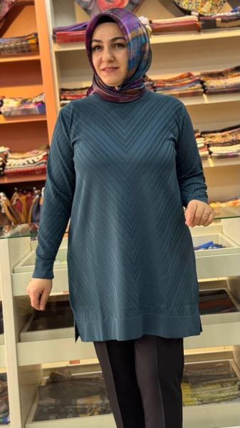 Zikzak Desen Merserize Triko Tunik Nefti/1837