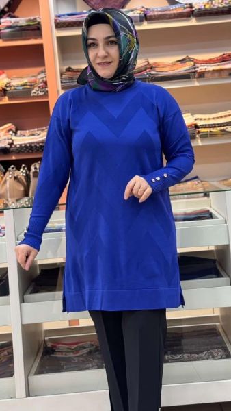 Zikzak Desen Triko Tunik Saks/3183