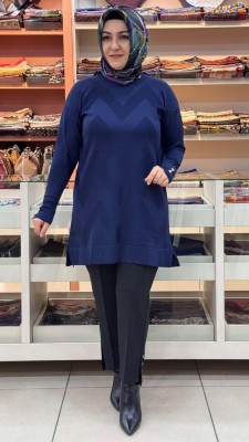  - Zikzak Desen Triko Tunik Lacivert/3183