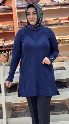 Zikzak Desen Triko Tunik Lacivert/3183 - Thumbnail