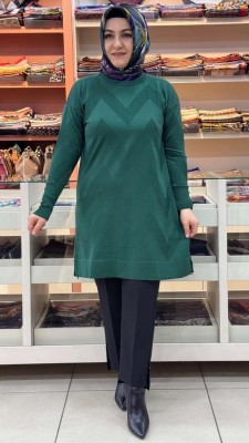 Zikzak Desen Triko Tunik Zümrüt/3183 - Thumbnail