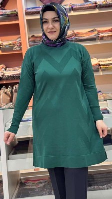 Zikzak Desen Triko Tunik Zümrüt/3183 - Thumbnail