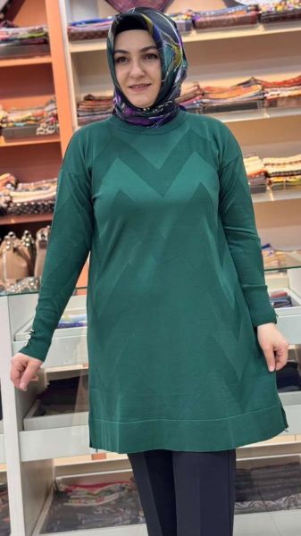Zikzak Desen Triko Tunik Zümrüt/3183