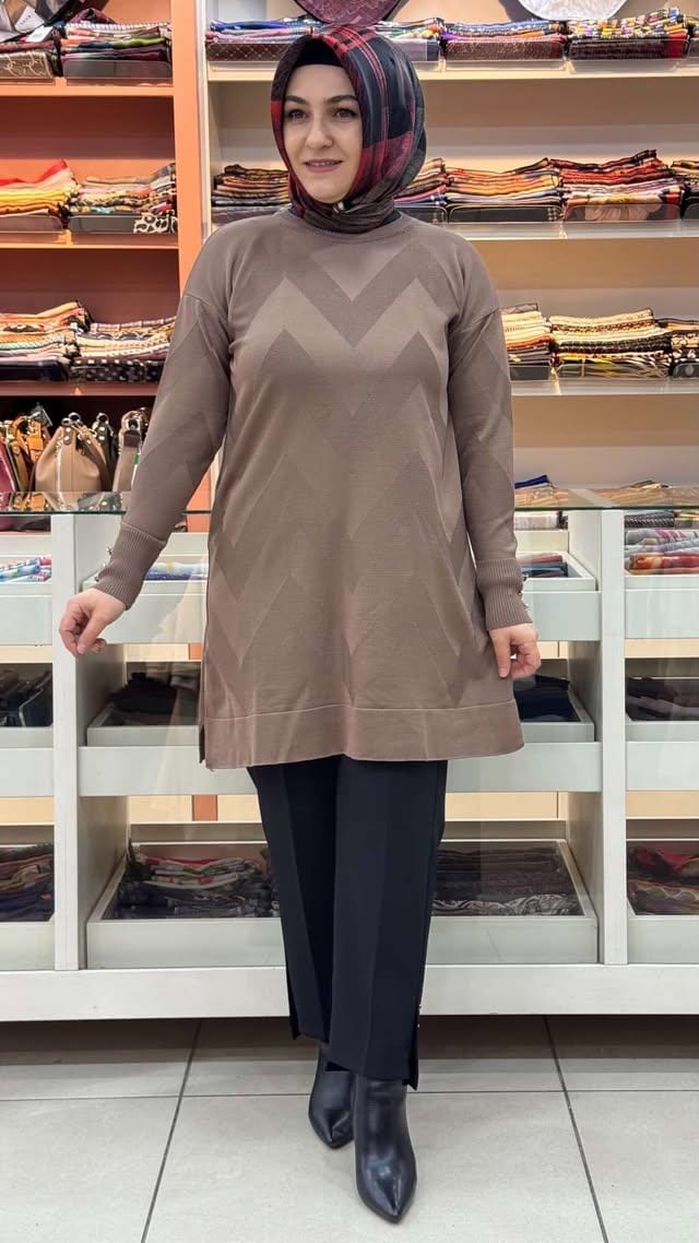  - Zikzak Desen Triko Tunik Kahve/3183