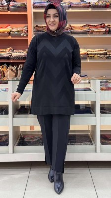  - Zikzak Desen Triko Tunik Siyah/3183