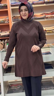 Zikzak Desen Triko Tunik Acı Kahve/3183 - Thumbnail