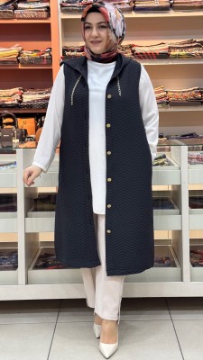 Kado - Zikzak Desenli Düğmeli Yelek Siyah/257190