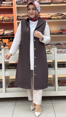 Kado - Zikzak Desenli Düğmeli Yelek Kahve/257190