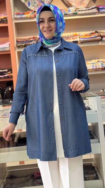 Zımba Detaylı Kot Görünümlü Tunik Mavi/2511501