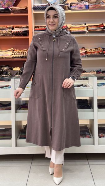 Zımba Ve Cep Detaylı Fermuarlı Kap Kahverengi/1216